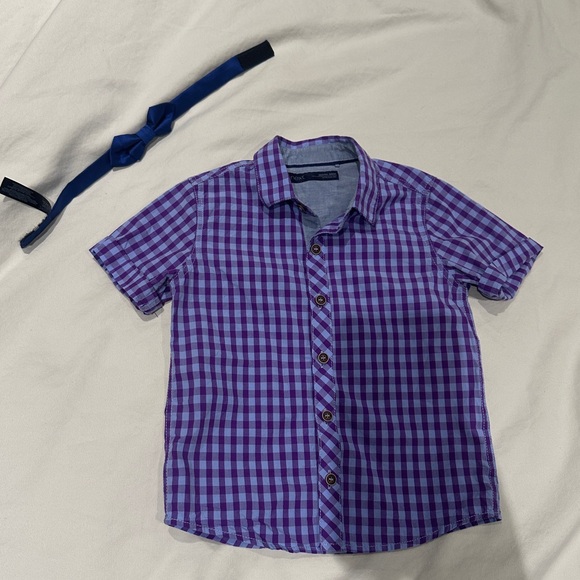 NEXT DIRECT • Boys’ Purple Checkered Kids Shirt w Bow Tie - Picture 8 of 9